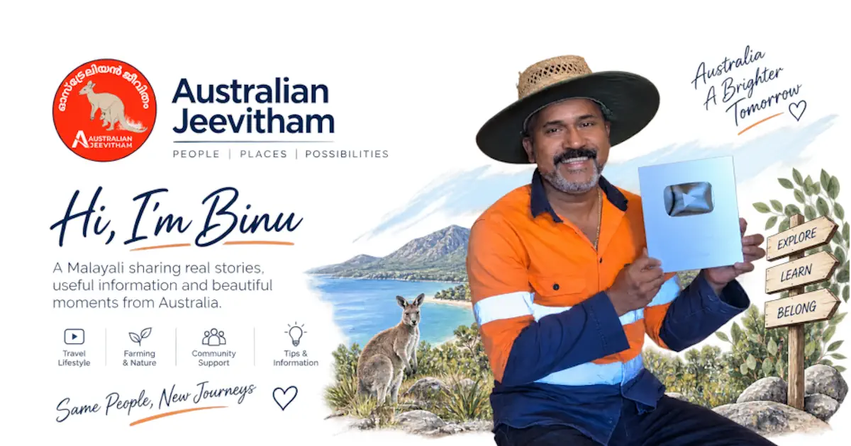 Binu Vadakkedath holding the YouTube Creator Award for Australian Jeevitham